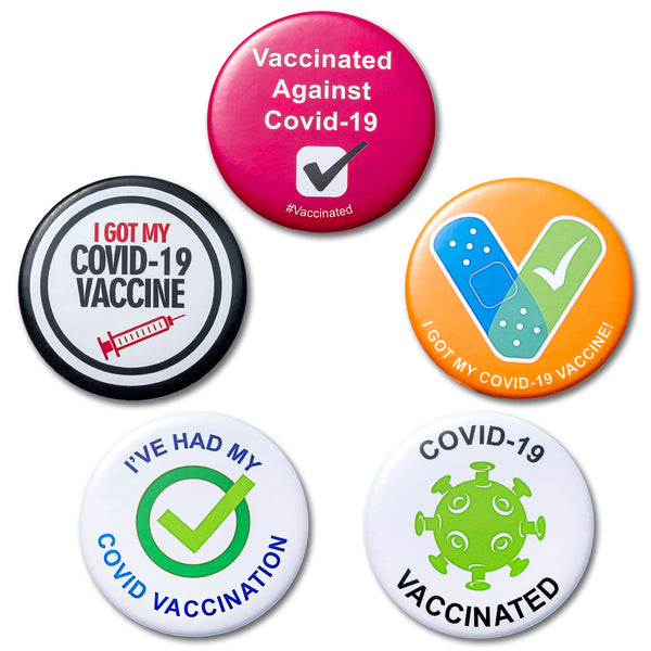 Vaccination Pin Badges Button Pins COVID-19 Vaccine Vaccinated Against Covid 19 Recipient Notification CDC Encouraged Public Health and Clinical Vaccine Safe