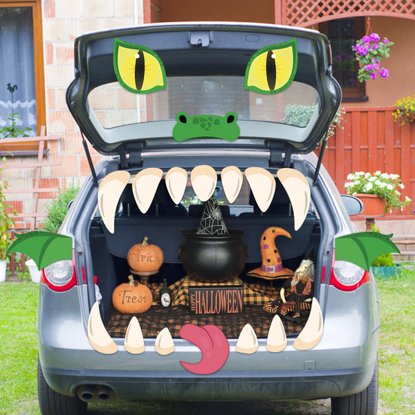 VERSRH 19PCS Halloween Trunk or Treat Dinosaur Decoration Kit, Monster Trunk or Treat Car Archway Garage Decor Halloween Car Decorations Exterior, Monster Face Outdoor Decoration with Eye Teeth Tongue