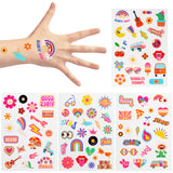 VERSRH 8pcs Groovy 70’s Temporary Tattoos, 91 Design Cute Fake Tattoos for Kids Party Favor, Cartoon Waterproof Body Sticker Decoration, 70’s Retro Hippie Theme Tattoo for Boys Girls Birthday Party