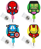 4PCS Superhero Retractable Badge Holder, Cartoon Retractable Badge Reel for Kids, Nurses, Name Badge Holders with Clip for Offices, Hero Badge Holder Reel Clip, 24 inch Cord