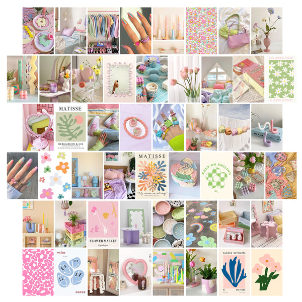 50PCS Pink Wall Art Collage Kit, Aesthetic Picture Indie Room Decor, Art Posters for Dorm Wall Decor, Wall Art Print for VSCO Girls Boys, Aesthetic Photo Bedroom Decor for Green Color Lovers