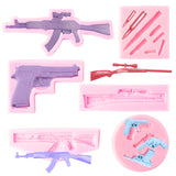 6Pcs Imitation Pistol Shaped Machine Gun Silicone Molds for Birthday Party Cake Decoration Mini DIY Craft Items Chocolate Fondant Candy Baking Mould Cupcake Topper Decor Supplies for Boys