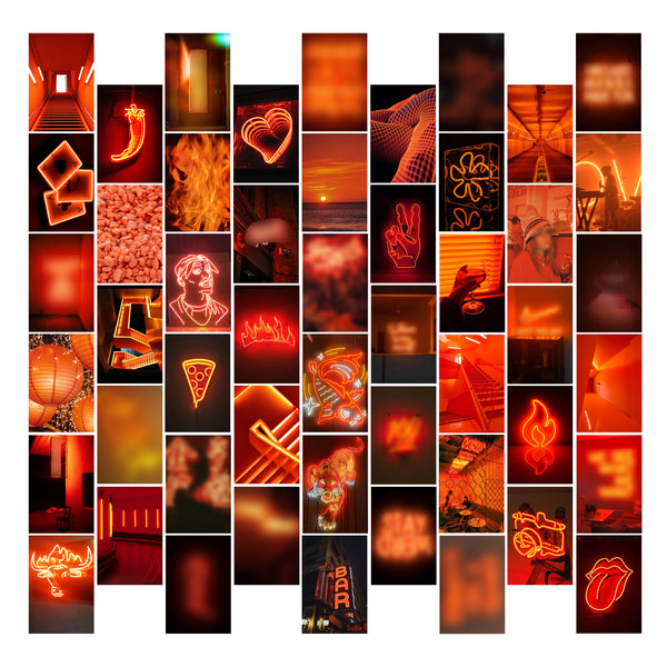 50PCS Orange Neon Aesthetic Wall Collage Kit, Wall Art Collage Kit, Aesthetic Posters for Dorm Wall Decor, Wall Art Print for VSCO Girls, Aesthetic Photo, Bedroom Decor for Teen Girl