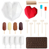 GROBRO7 Silicone Heart Chocolate Mold HAPPY BIRTHDAY Letter Number Tray with Wooden Mallet Pounding Toy for Baking Chocolate Cookies Fondant Soap Clay Crafting Wedding Engagement Valentine Cake, 41Pcs