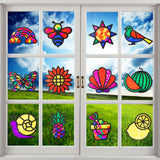 VERSRH 13pcs Summer Tissue Paper Sun Catcher, Butterfly Bird Animals Fruits Pre-Cut Cards DIY Sun Catcher Art Craft Kit, Kids Classroom Art Window Decal Educational Supplies for Indoor Home Decor