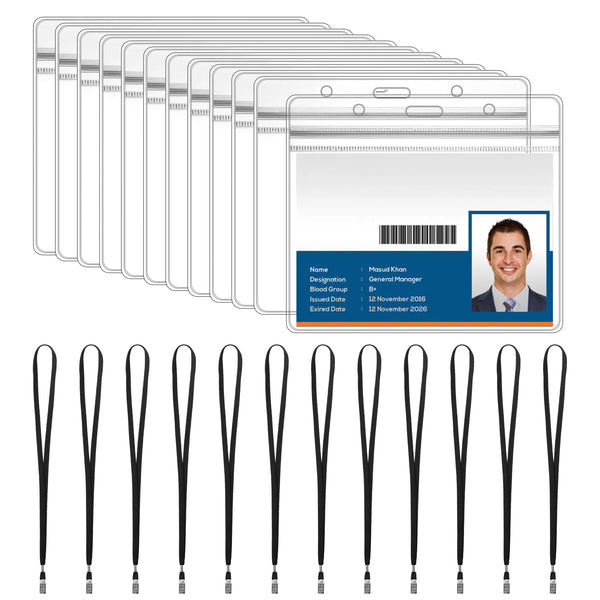GROBRO7 12Pcs Vaccination Plastic Card Protector with Lanyard for CDC Immunization Record Clear Vinyl Plastic Sleeve for ID Card Medical Information Notification CDC Encouraged Public Health Clinica
