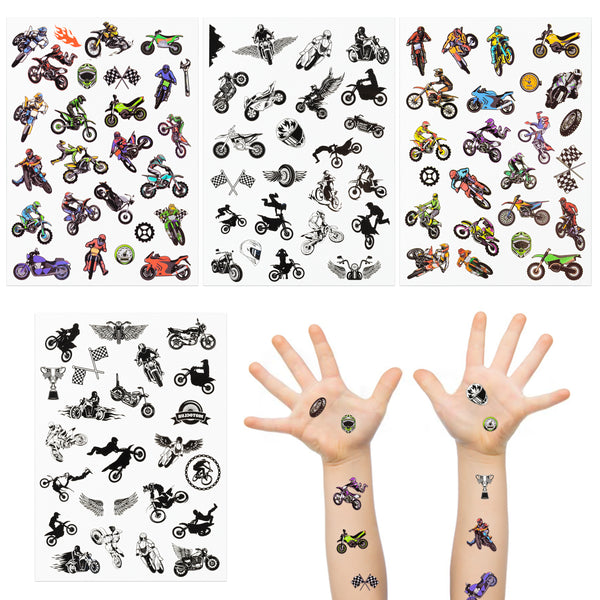 Motorcycle Waterproof Children Tattoos, Dirt Bike Temporary Stickers for Kids, Temporary Stickers for Kids, Fake Tattoo for Face Hands Decoration, Birthday Gift for Boys Girls Dirt Bike Lovers, 8Pcs