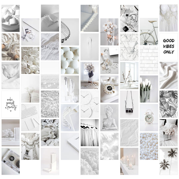 GROBRO7 50PCS Grey White Wall Collage Kit, Aesthetic Picture Indie Room Decor, Art Posters for Dorm Wall Decor, Wall Art Prints for VSCO Girls Boys, Aesthetic Photo Display, Bedroom Decor