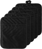 GROBRO7 Cotton Pot Holders Black Microwave Pads Oven Gloves Heat Resistant Mats for Kitchen, Hot Potholder Pot Coasters for Cooking, Barbecue, Baking, Take Hot Container, Kitchen Essentials, 5Pcs
