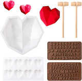 6Packs Silicone Heart Diamond Upgraded Molds HAPPY BIRTHDAY Letter Number Tray with Wooden Mallet Pounding Toy for Baking Chocolate Cookies Fondant Soap Wedding Engagement Valentine Cake