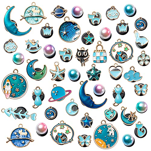 CY2SIDE 50PCS Enamel Cat Moon Star Celestial Shoes Charm for Kids, Cartoon Enamel Decoration Charm for Shoe, Beauty Birthday Gift, Accessories Clog Decor for Teen Girl, Treasure Toys for Jewelry Party