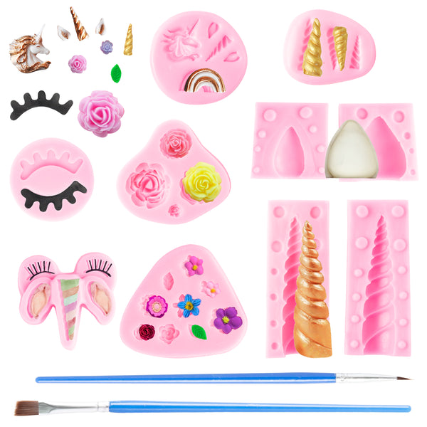 GROBRO7 12Pcs Unicorn Silicone Chocolate Moulds Unicorn Flower Candy Mold Set for Baking DIY Chocolate Fondant Ice Crafting Bakeware Wedding Engagement Birthday Party Cupcake Cake Decor for Girls