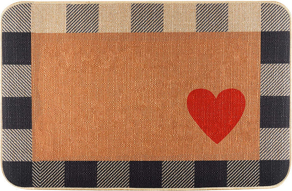 Love Heart Door Mat for Indoor Outdoor Washable White and Black Valentine's Day Carpet Linen Checker Barrier Door Mat Rubber Non-Slip Reusable Entrance Rug Floor Doormat Home Decor 23.6'’ x 15.7''