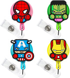 Superhero Badge Holder Cartoon Retractable Badge Reel for Kids Students, Nurses, ID Card Name Badge Holders with Clip for Offices, Hero Reel Clip Birthday Gifts for Friends, 24 inch Cord, 4PCS