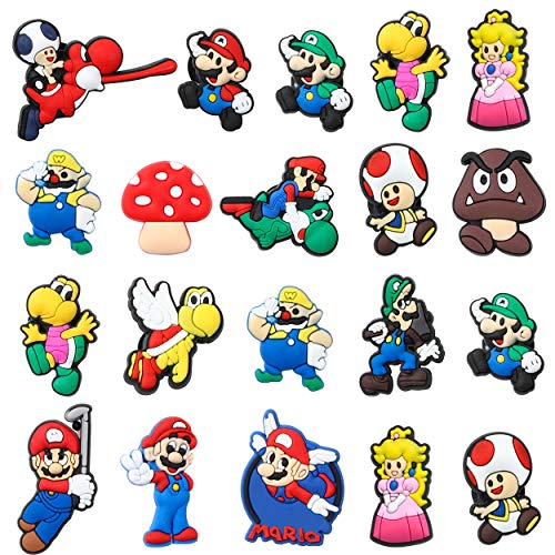 20PCS Mario Shoe Charms for Kids, Shoe Decoration Charm for Shoes Bracelet Wristband, Clog Decor for Toddlers Boys Girls Slip on, Mario Game Shoe Decor Include Luigi Princess