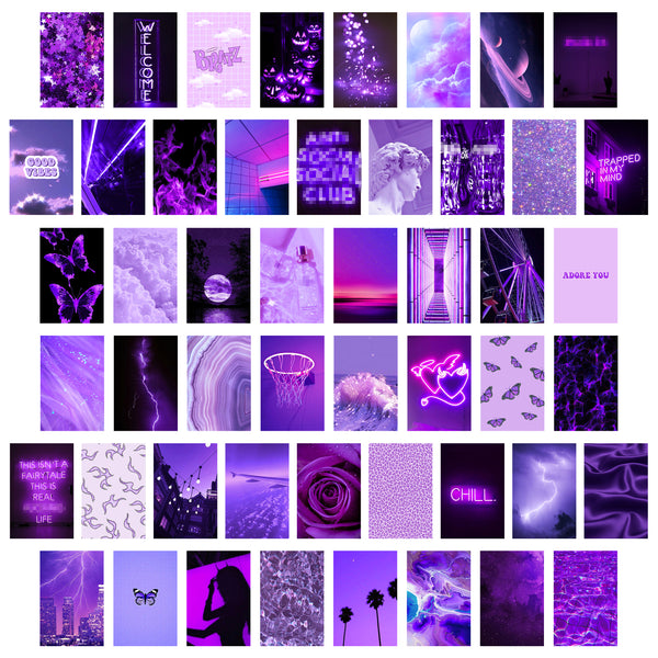 50PCS Purple Aesthetic Picture for Wall Collage, 50 Set 4x6 inch, Neon Collage Print Kit, Warm Color Room Decor for Girl, Wall Art Prints for Room, Dorm Photo Display, VSCO Posters for Bedroom