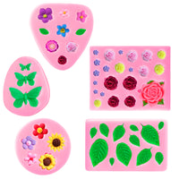 GROBRO7 5Packs Silicone Flower Leaves Molds Rose Sunflower Butterfly Daisy Candy Mold Set for Baking Chocolate Fondant Soap Polymer Clay Crafting Wedding Engagement Birthday Party Cupcake Cake Decor
