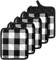 Cotton Pot Holder Kitchen Everyday Basic Potholder Heat Resistant Potholder Washable Cloth Pocket Coaster Potholders Oven Mitts Black White Plaid Hot Pads Trivet for Baking Cooking, Pack of 5