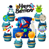 49PCS Space Cake Toppers, Outer Space Birthday Cake Decorations, Baby Shower Cake Topper, Galaxy Astronaut Party Supplies for Boys, with 1 Felt Happy Birthday Sign Cake Topper, 48 Cake Picks