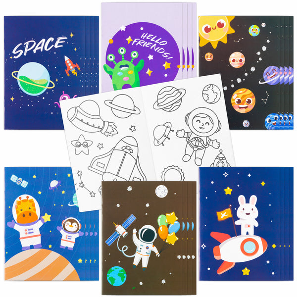 GROBRO7 24Pcs Solar System Coloring Books Milky Way Drawing Book Spaceship Alien Painting Book for Children Developing Concentration Drawing Skills, Birthday Gifts for Kids Relieving Stress for Adult
