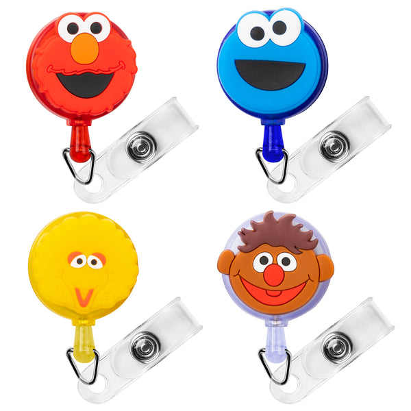 GROBRO7 4PCS Sesame Retractable Badge Holder, Cartoon Retractable Badge Reel, Badge Reel Holder Nursing, Name Badge Holders with Clip for Offices, Sesame Badge Holder Reel Clip, 24 inch Cord Extension