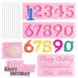GROBRO7 15Pcs Silicone Chocolate Moulds Happy Birthday Alphabet Digital Candy Mold Set for Baking DIY Chocolate Fondant Ice Crafting Bakeware Wedding Engagement Birthday Party Cupcake Cake Decor
