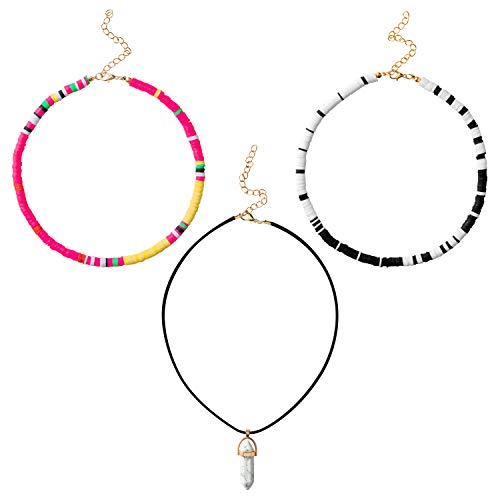 GROBRO7 3Pcs Outer Banks Necklaces Madison Bailey Hawaiian Handmade Choker Colorful Seed Bead Bohemian Necklaces Adjustable Lightweight Necklace Summer Beach Vacation Dress Up Accessories for Women