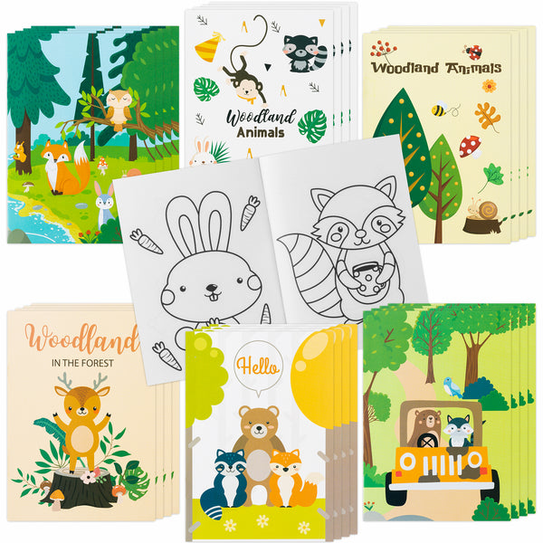GROBRO7 Woodland Animals Coloring Book for Boys Girls, Forest Animals Coloring Pages, DIY Art Book Color Your Own Story Booklet with Wild Jungle Animals Patterns for Birthday Gifts Party Favor, 24pcs