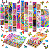 74Pcs Bright Collage Kit with 3D Butterfly Magnetic Wall Decal Stickers, Indie Aesthetic Picture Room Wall Decor, Art Print Posters for Dorm VSCO Girls Boys, Bedroom Decor for Butterfly Lovers