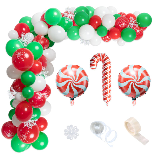106Pcs Christmas Balloon Arch Garland Kit for Christmas Eve Party, Includes Snow, Lollipop, Red, Green, White Balloons Aluminum Balloons Party Decorations for House Boys Girls Kids