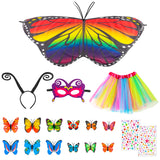 VERSRH 18PCS Fairy Butterfly Wings Rainbow Tutu Mask Dress Up Costume for Girls, Toddler Butterfly Role Play Costumes, Kids Birthday Headband Party Favors Decoration, Halloween Cosplay Costume