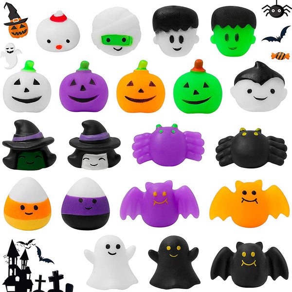 20Pcs Halloween Mochi Squeeze Toys for Kids Cute Kawaii Stress Relief Squeeze ToySoft Mini Halloween Toys Include Animals Pumpkin Ghost Spider for Girls Boys Party Favors Gifts Decorations