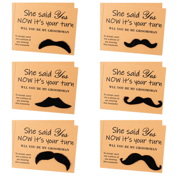 VERSRH 12PCS Groomsmen Proposal Cards, Set of 6 Styles Mustaches, Humorous Groomsmen Proposal Gifts for Wedding, Kraft Paper Confession Card, Retro Style Proposal Cards for Groomsmen, Best Man, Suitor