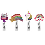 VERSRH 4PCS Felt Unicorn Badge Reels Retractable, Cute Felt Badge Holders Retractable Anime Name ID Card Badge Clip for Kids Office Staff Student Nurse, Cartoon Badge Holder Reel Clip