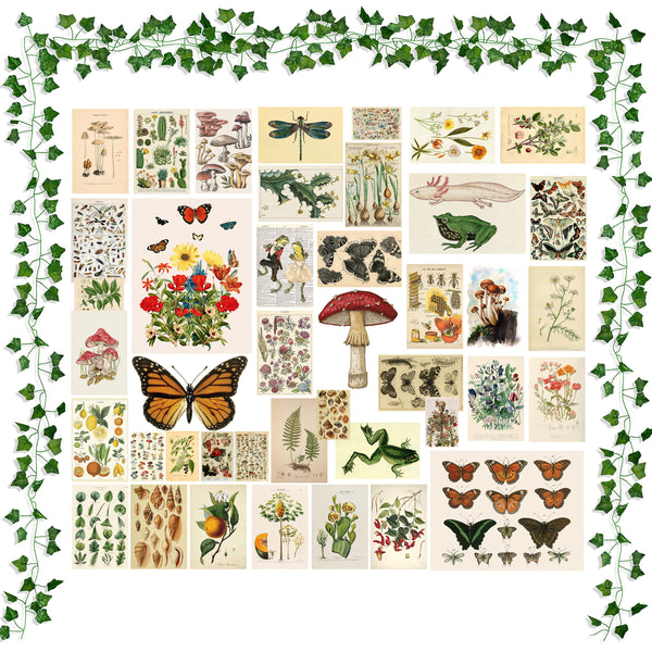 Retro Plant Aesthetic Picture for Wall Collage, Indie , Art Posters for Dorm Wall Decor, Room Decor, Wall Art Prints for VSCO Girls Boys, Party Photo Display, Bedroom Decor for Plant Lovers, 45Pcs