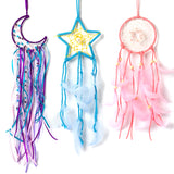 3pcs DIY Dream Catcher Kit for Kids Adults Handmade Circle Moon Star Dreamcatcher Wall Hanging Decoration with Feather&Beads, Bohemian Decor for Nursery Room, Gift for Friends Birthday Party Essential