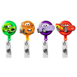 VERSRH 4PCS Race Car Retractable Badge Holder, Cartoon Badge Clips with Retractable Cord, 4 Different Race Car Cartoon Pattern Badge Holder Reel Clip, ID Card Badge Clips for Kids Office Staff Student