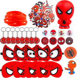 72Pcs Spider Superhero Themed Party Supplies Mask Slow Rising Squeeze toys Superhero Cartoon Sticker Rubber Bracelet Badge Keychain Superhero Birthday Party Favor for Kids Baby Shower Birthday