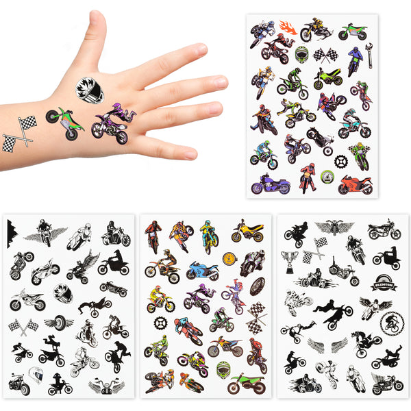 VERSRH 8PCS Dirt Bike Temporary Tattoos, Cartoon Fake Tattoos for Kids Party Favors, Cool Waterproof Body Sticker Decorations, Anime Face/Hand Tattoos, Dirt Bike Supplies for Boys Girls Birthday Party