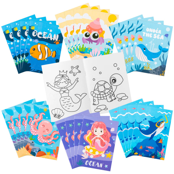 GROBRO7 Ocean Animals Coloring Book for Boys Girls, Marine Animal Coloring Pages, DIY Art Book Color Your Own Story Booklet with Ocean World Animals Patterns for Birthday Gifts Party Favor, 24pcs