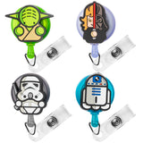 GROBRO7 4PCS SW Retractable Badge Holder, Cartoon Retractable Badge Reel, Badge Reel Holder for Kids, Nurses, Name Badge Holders with Clip for Offices, Galaxy Wars Badge Holder Reel Clip, 24 inch Cord