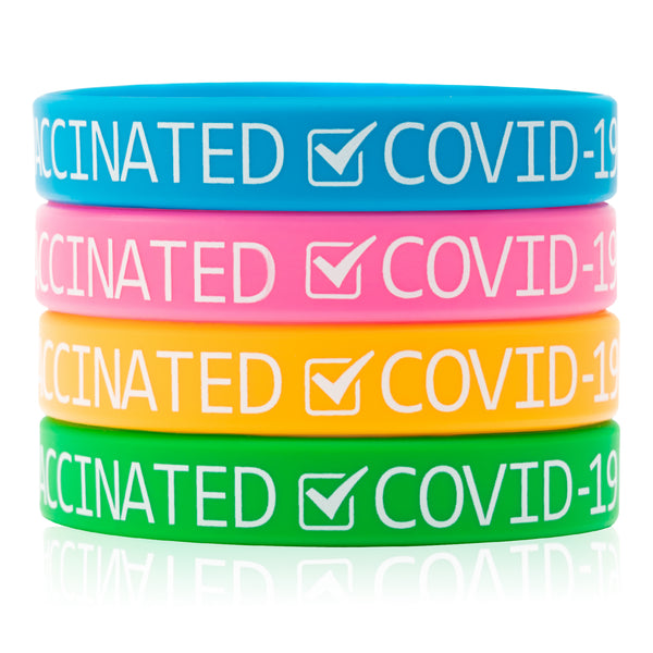 24Pcs Vaccinated Silicone Wristbands Vaccinated Covid-19 Bracelets for Vaccination Identification Support for Science Doctor Vaccinated Against Covid 19 Waterproof Comfortable 4 Colors