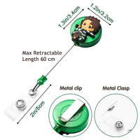 GROBRO7 4PCS Demon Slayer Retractable Badge Holder, Cartoon Badge Clips with Retractable Cord, 4 Different Anime Figure Badge Holder Reel Clip, ID Card Badge Clips for Office Staff Student