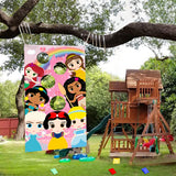 Princess Bean Bag Toss Game with 4 Bean Bags, Fun Indoor Outdoor Game for Kids and Adults, Tossing Game for Toddlers, Satin Banner for Princess Party Decoration Supplies, Class Activity, Picnic Time
