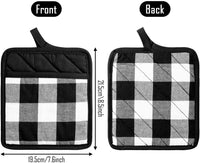 Cotton Pot Holder Kitchen Everyday Basic Potholder Heat Resistant Potholder Washable Cloth Pocket Coaster Potholders Oven Mitts Black White Plaid Hot Pads Trivet for Baking Cooking, Pack of 5