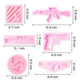 6Pcs Imitation Pistol Shaped Machine Gun Silicone Molds for Birthday Party Cake Decoration Mini DIY Craft Items Chocolate Fondant Candy Baking Mould Cupcake Topper Decor Supplies for Boys
