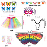 VERSRH 18PCS Fairy Butterfly Wings Rainbow Tutu Mask Dress Up Costume for Girls, Toddler Butterfly Role Play Costumes, Kids Birthday Headband Party Favors Decoration, Halloween Cosplay Costume