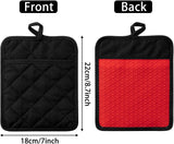 GROBRO7 4Pcs Cotton Cloth Silicone Potholders Non-Slip Oven Mitts Set Pot Holder with Pocket for Kitchens Heat Resistant Hot Pan Holder Microwave Splatter Guard Hot Pads for Baking Cooking 7”x 8.7”