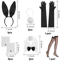VERSRH 7PCS Bunny Costume Accessories for women, Set of Rabbit Ear Headband, Collar Bow Tie, Cuffs, Long Black Gloves, Tail, Fishnet Stockings for Halloween Role Play Costume Dress Up Party