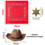 VERSRH 3PCS Western Cowboy Costume, Cowboy Hat Cosplay Accessory, Brown Western Cowboy Hat Dress Up for Kids, Funny Party Role Play, Set of 1 Cowboy Hat, 1 Red Bandanna, 1 Metal Sheriff Badge